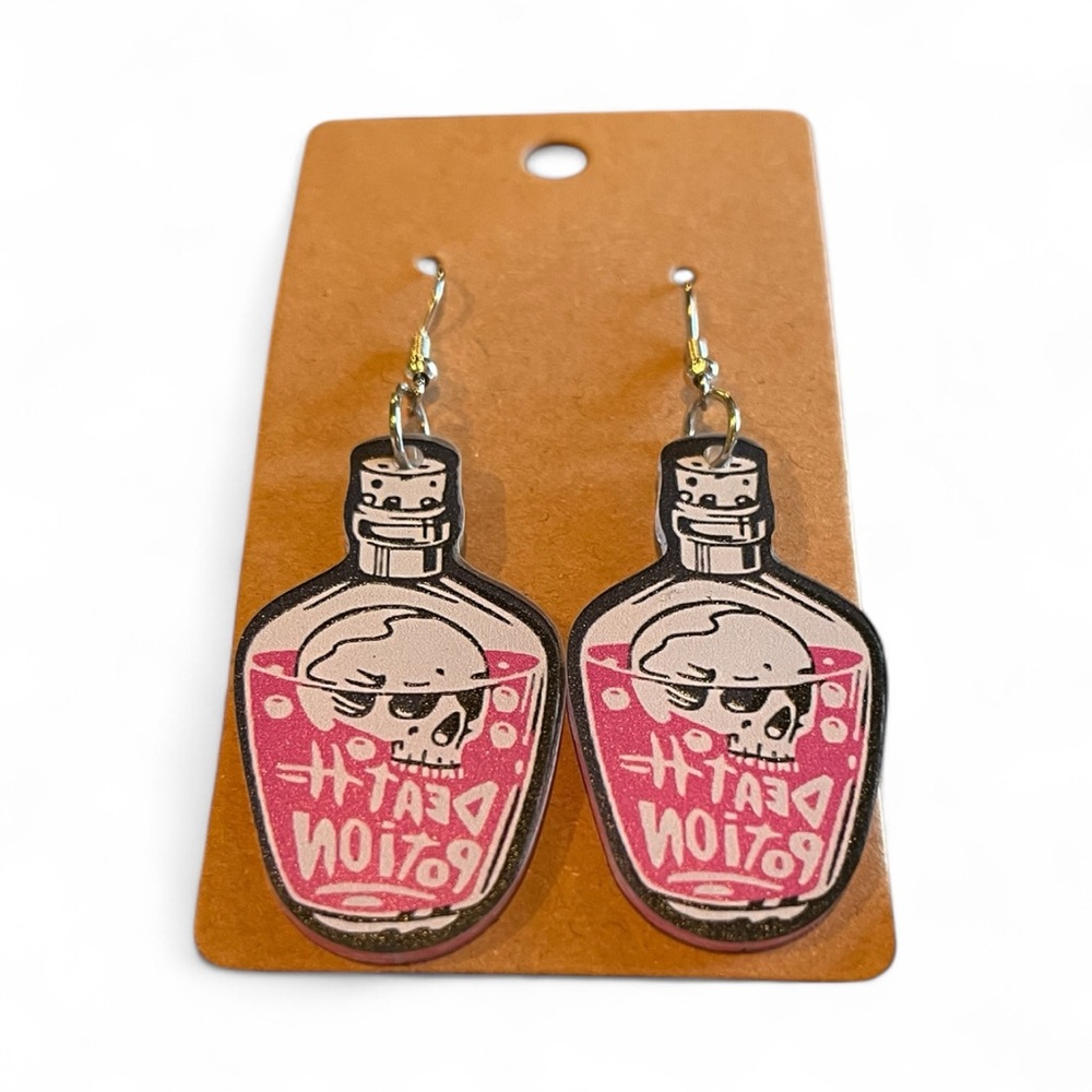Pink Potion Skull Earrings